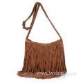 Hippie Leather Suede Women Hobo Sling Shoulder Bags Crossbody Messenger Handbag Fringe Tassel Bag